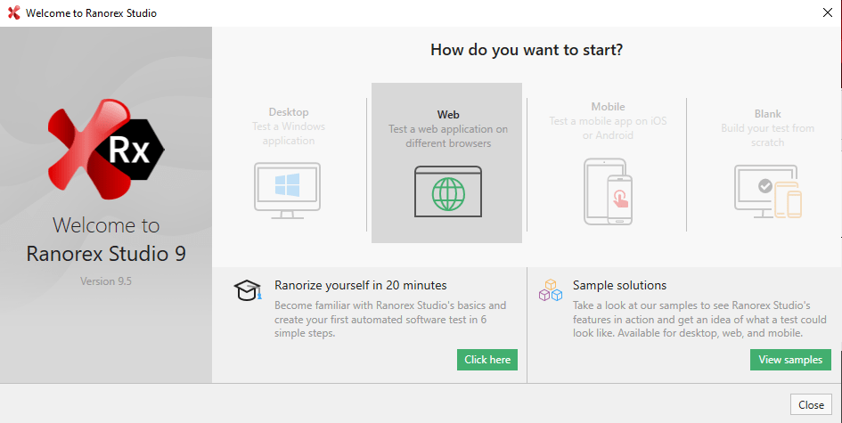 Select web to test over different browsers