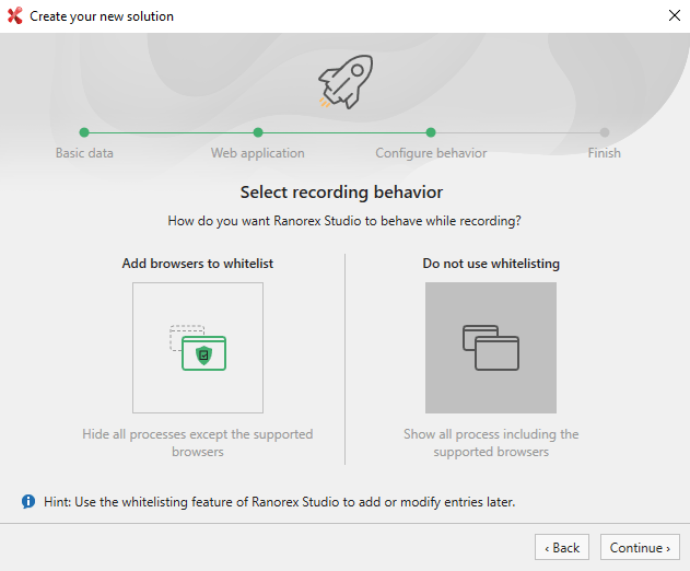 Select Do not use whitelisting as your test recording behavior