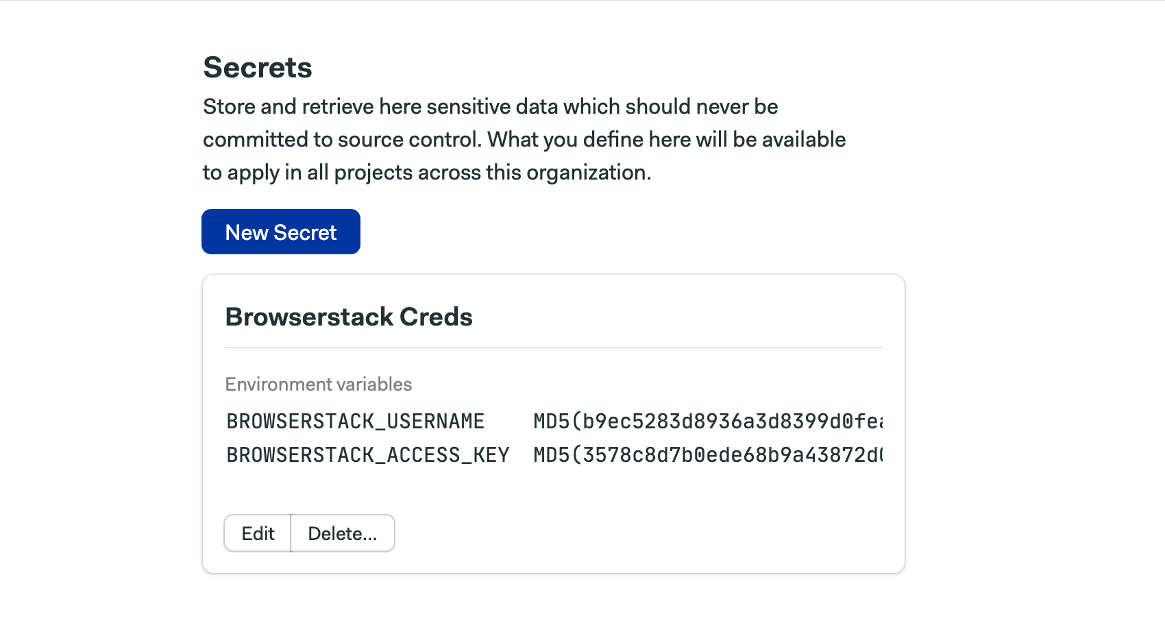 Browserstack credentials in Semaphore Organization