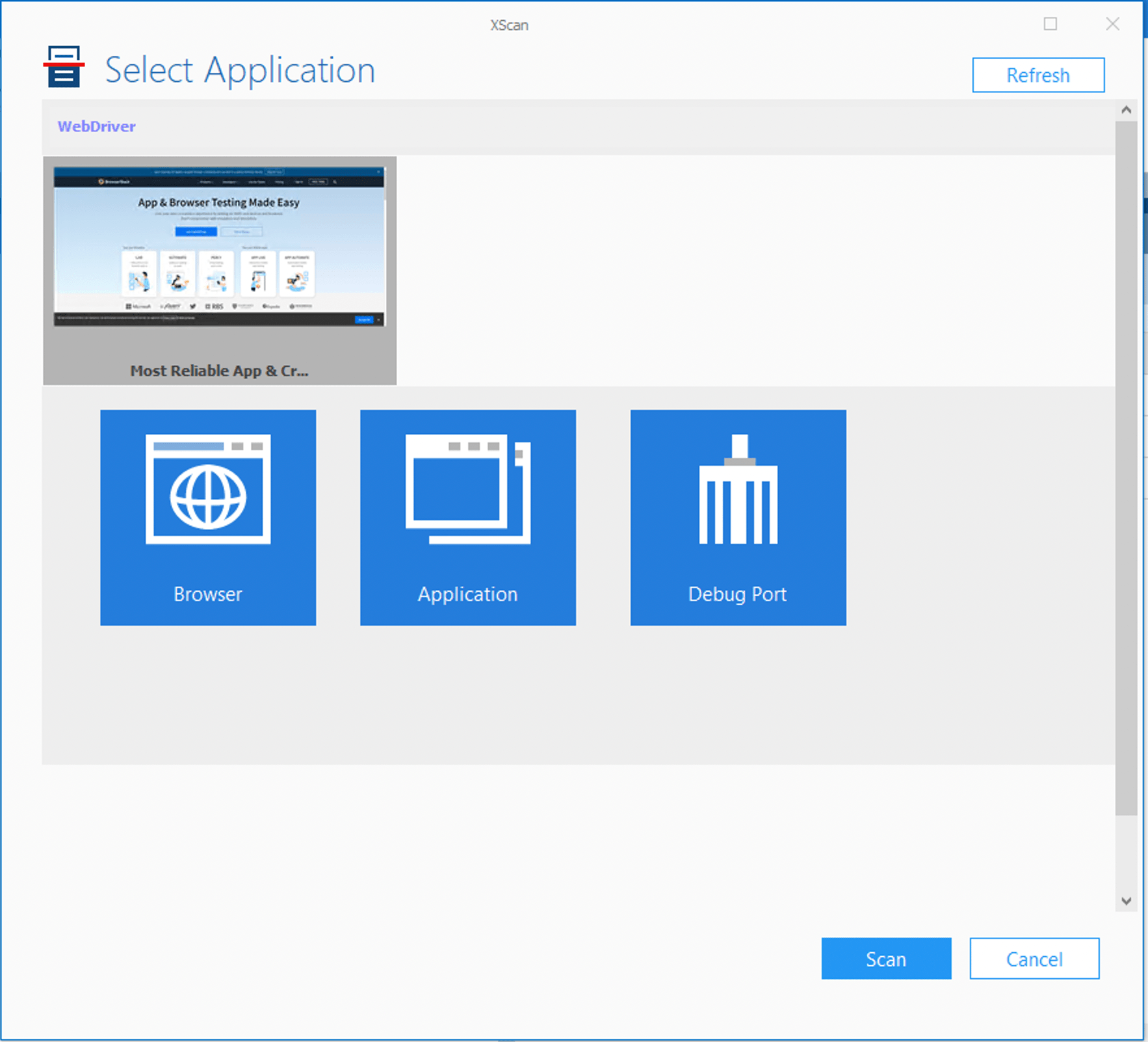 Select Window and Scan Applications