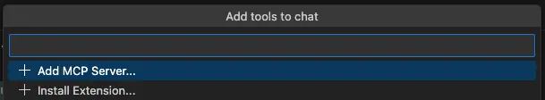 Screenshot showing the Add MCP server option in the tools menu