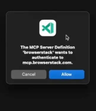 Screenshot showing the Start MCP Server button and OAuth authentication popup