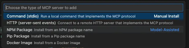 Screenshot showing the NPM package installation option in VS Code