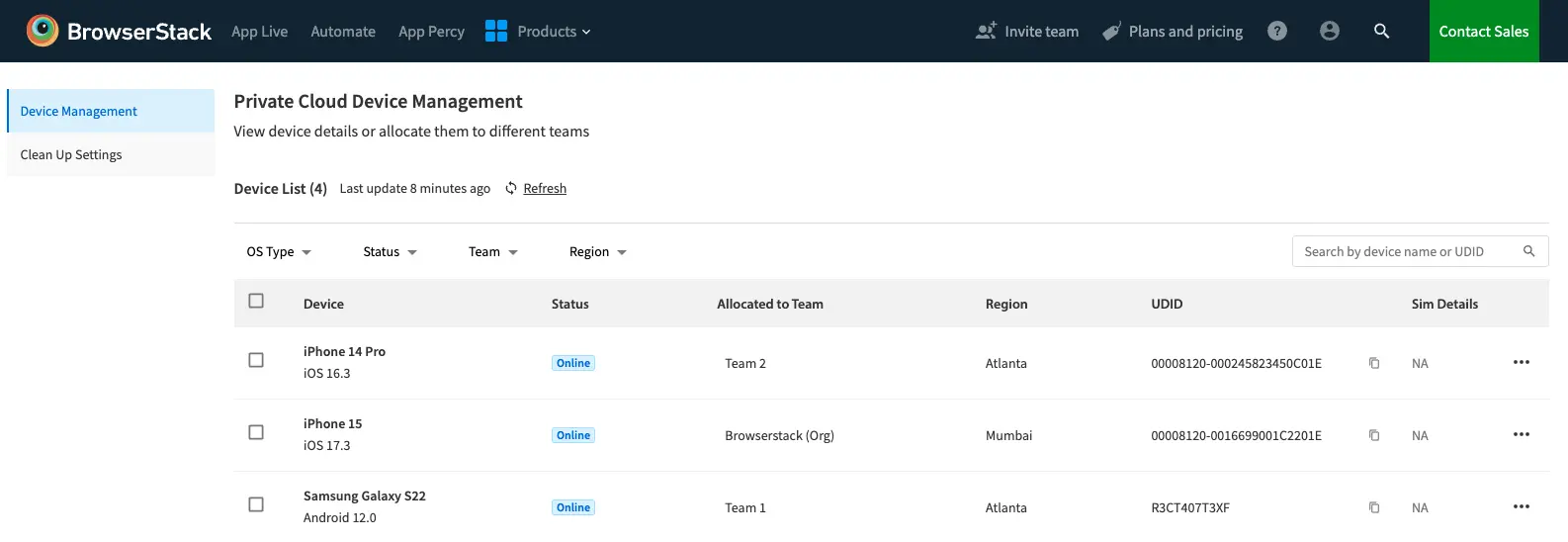 Assign devices to teams