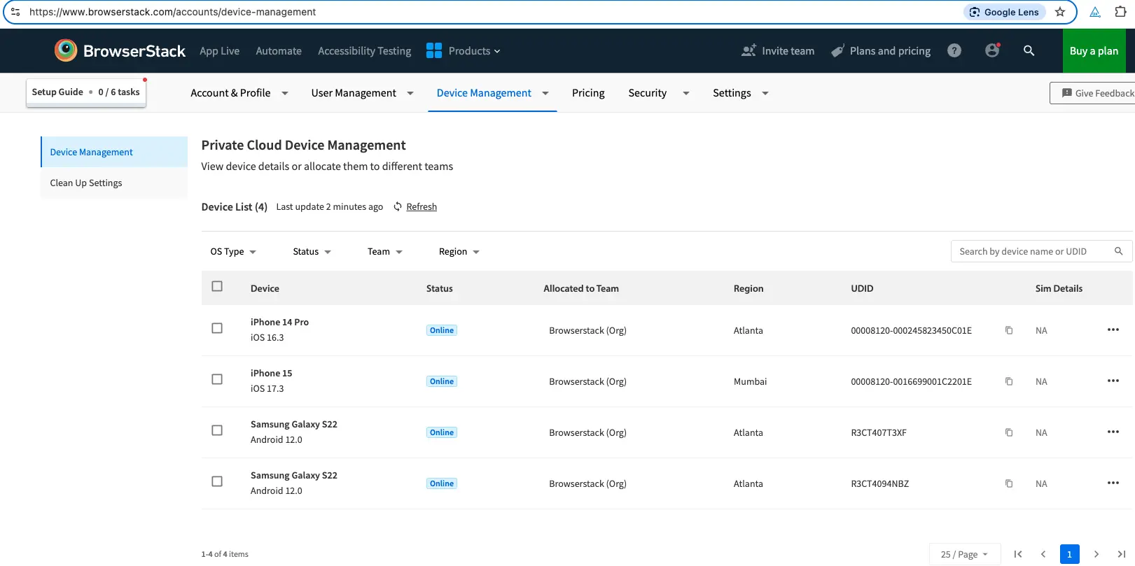 Device management dashboard