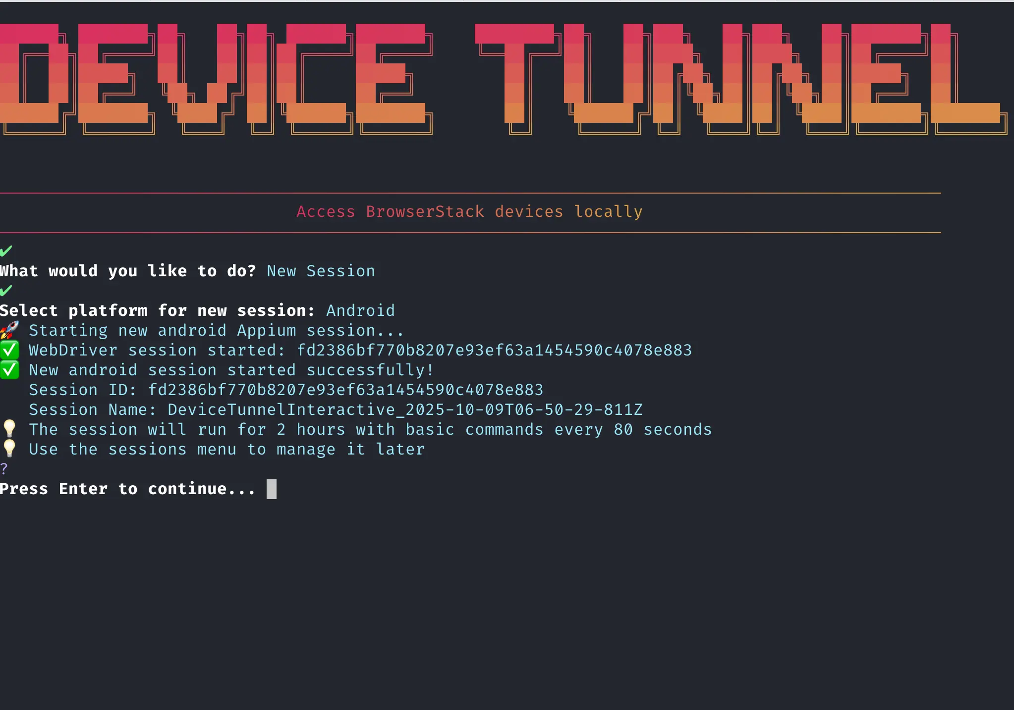 Interactive Mode - Select a device