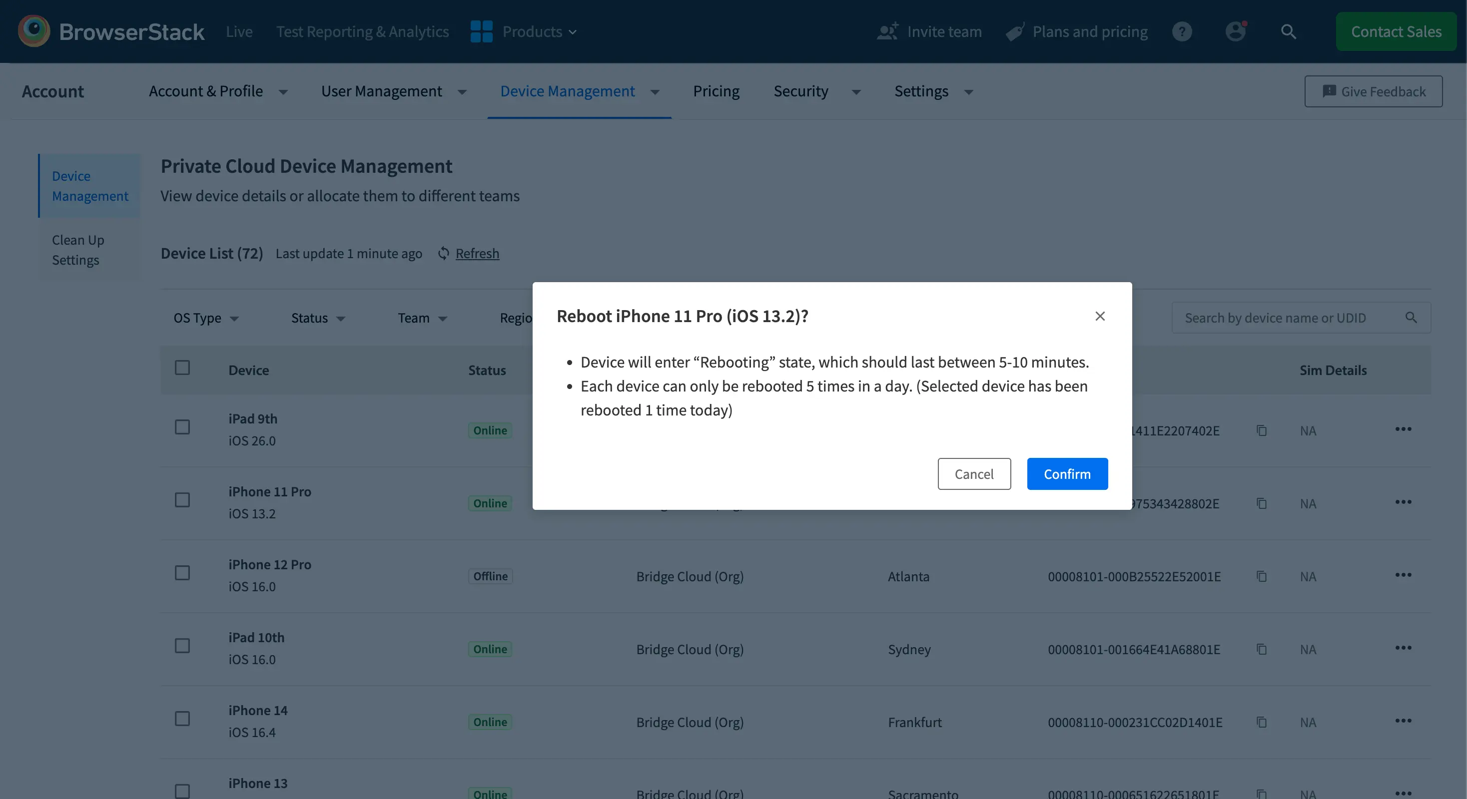 Reboot device toast message