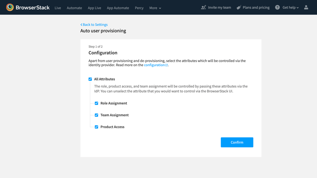 Select attributes to be controlled via Azure AD