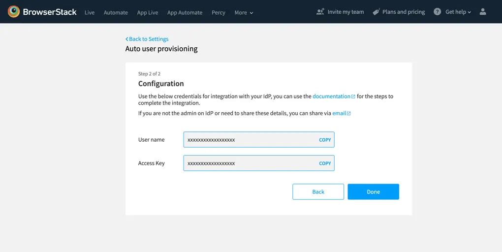 Credentials for integration with your IDP