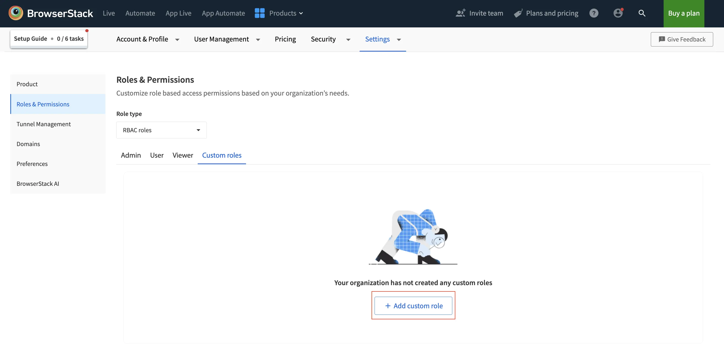 Click Add custom role in the Custom roles tab