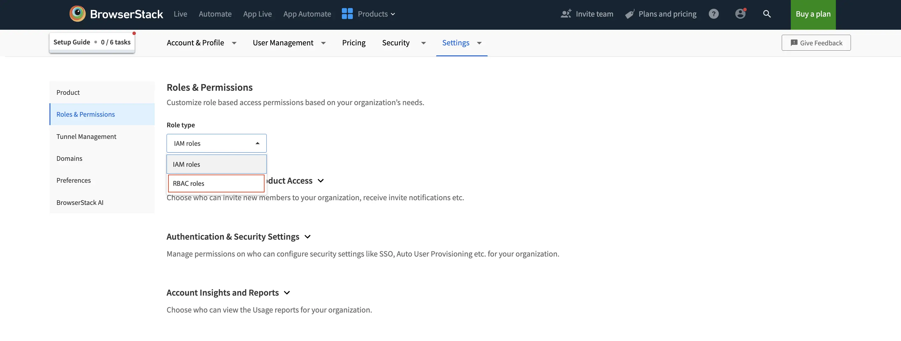 Select RBAC Role from the Role type dropdown