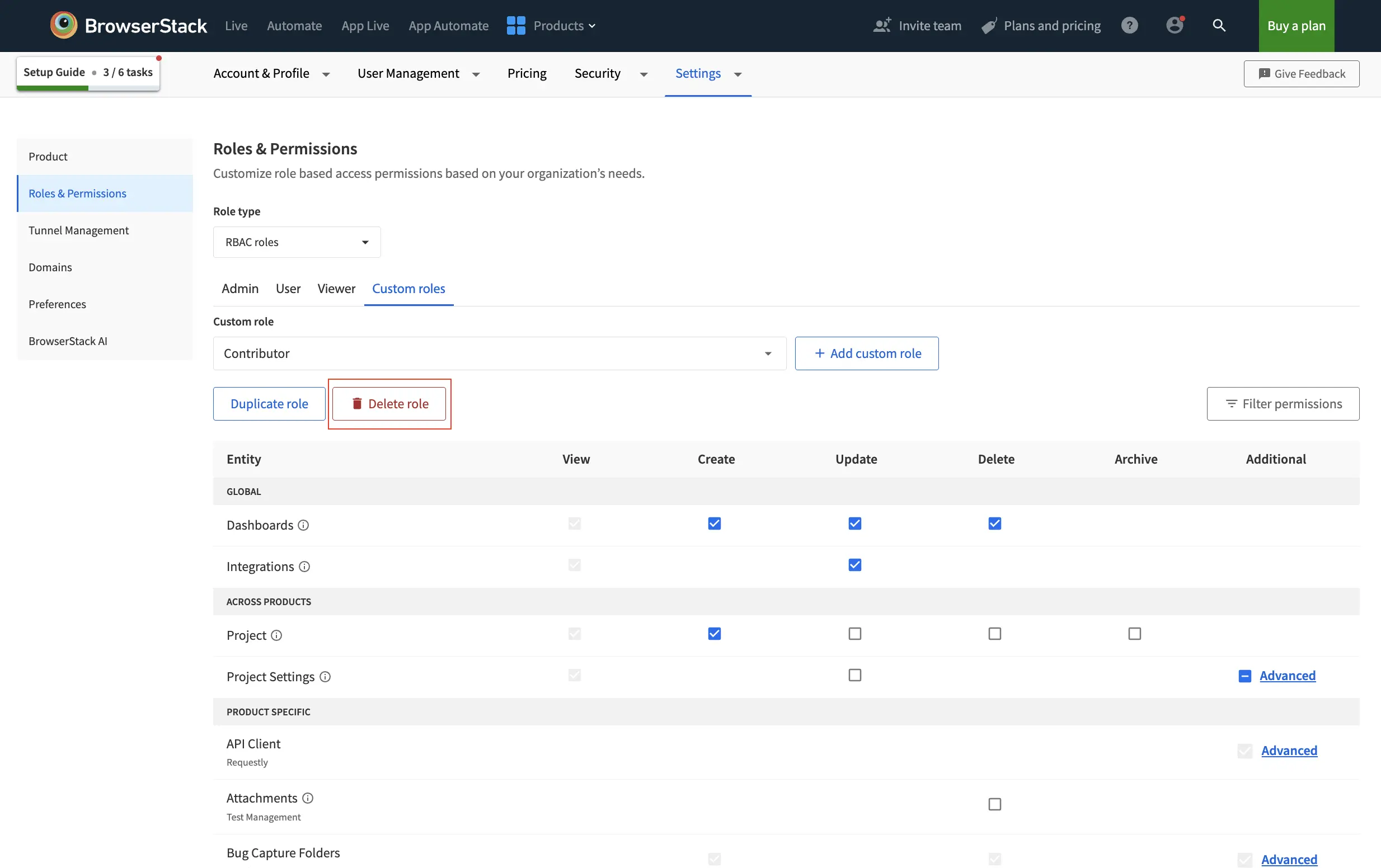 Delete a custom role