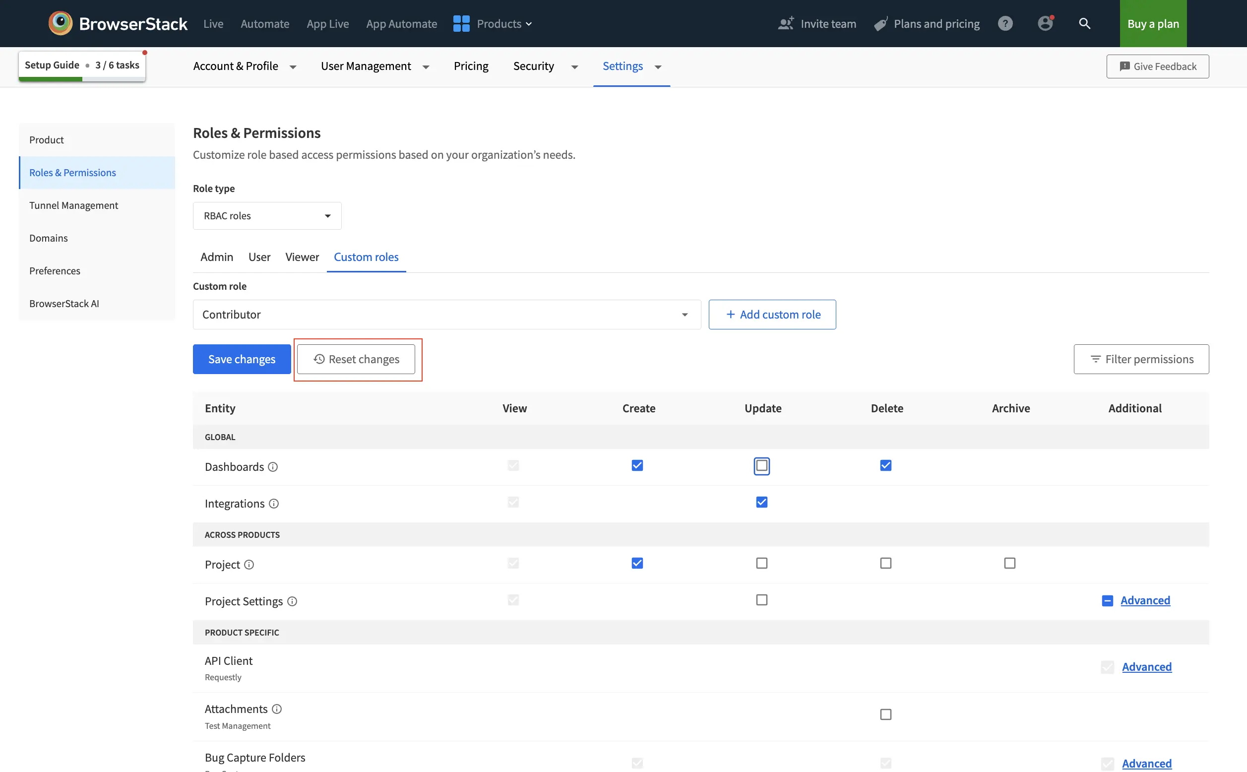 Reset changes to discard unsaved changes