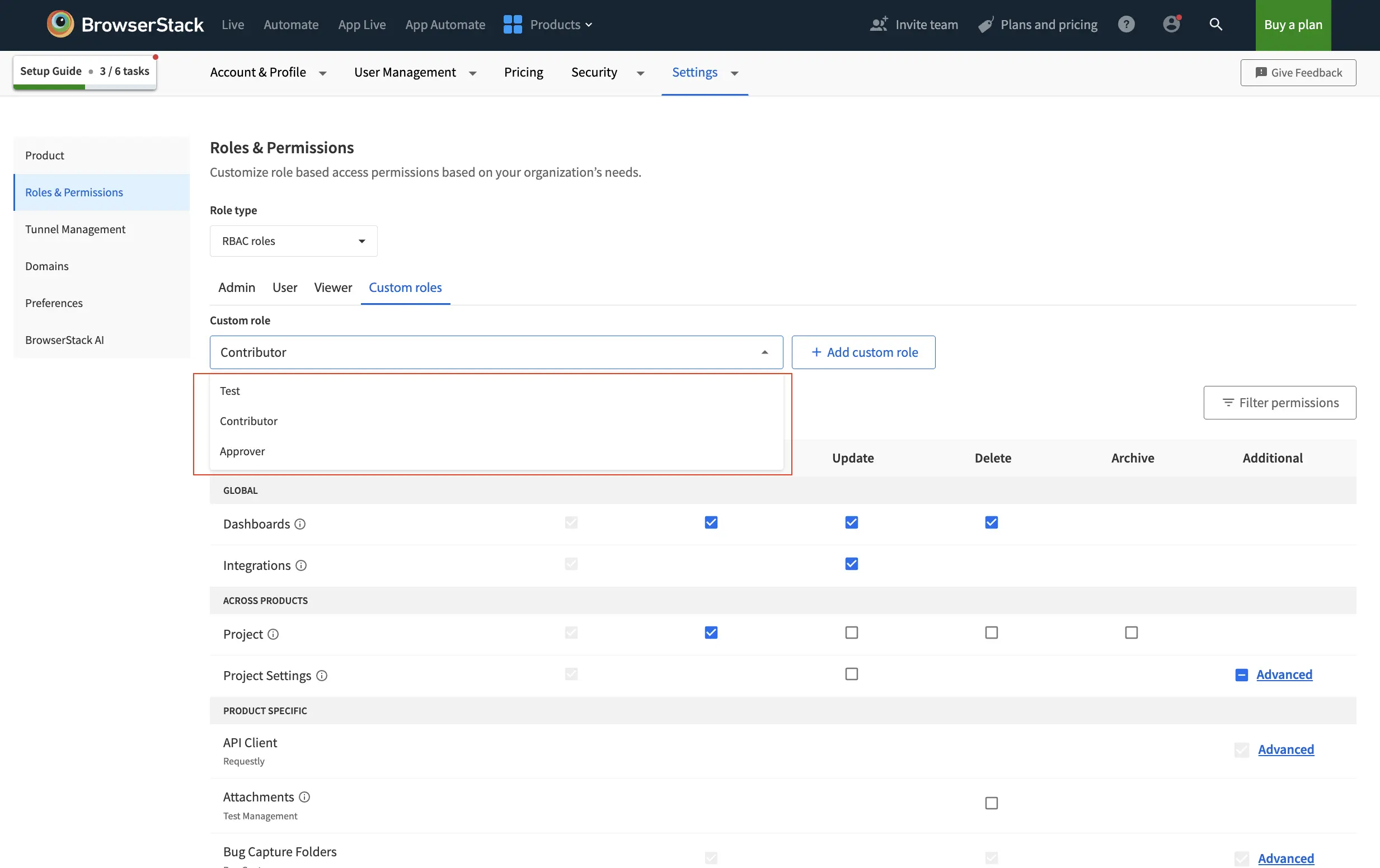 Select custom role from the list of available custom roles