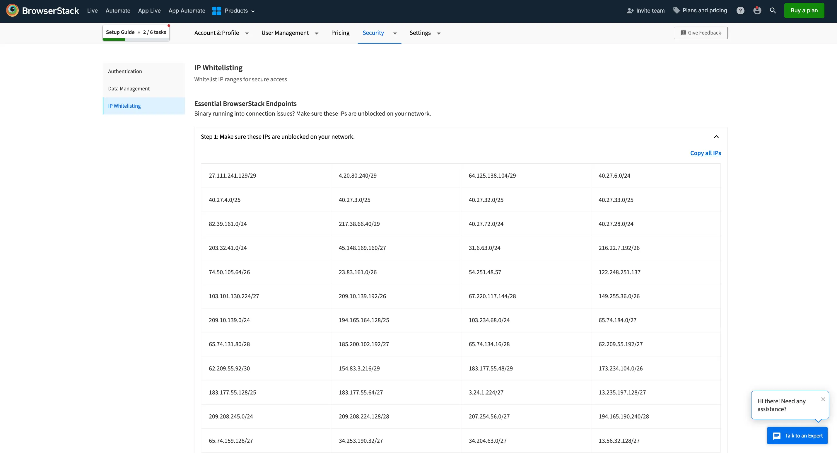 List of BrowserStack IP addresses that you need to whitelist