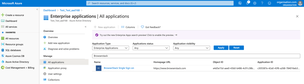 Navigate to enterprise applications and then select all applications