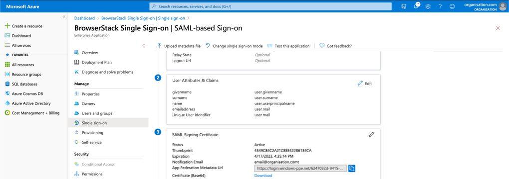 Azure edit user attributes and claims page Browserstack