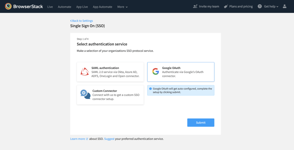 Select google oauth and submit