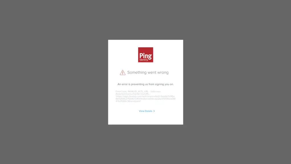 Incorrect ACS URL error on Ping Identity