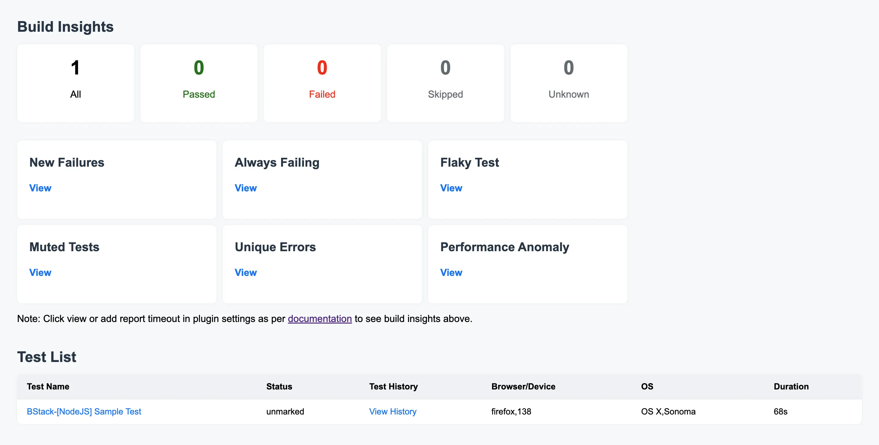 Screenshot of the downloaded HTML test report displaying comprehensive test execution results, including pass/fail status, execution times, and detailed test metrics