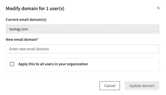 Modify email domain dialog