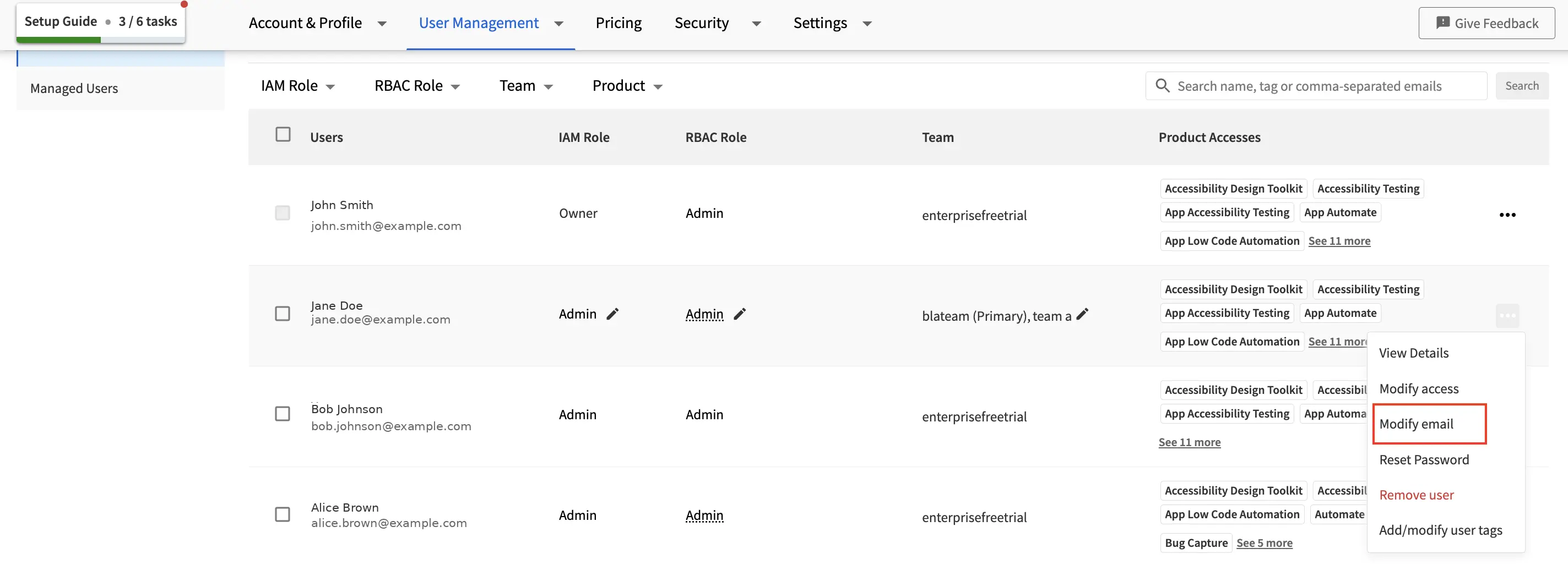 Modify a user's email from the User Management page