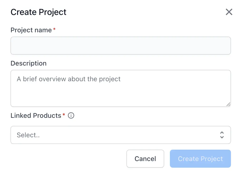 Create project window