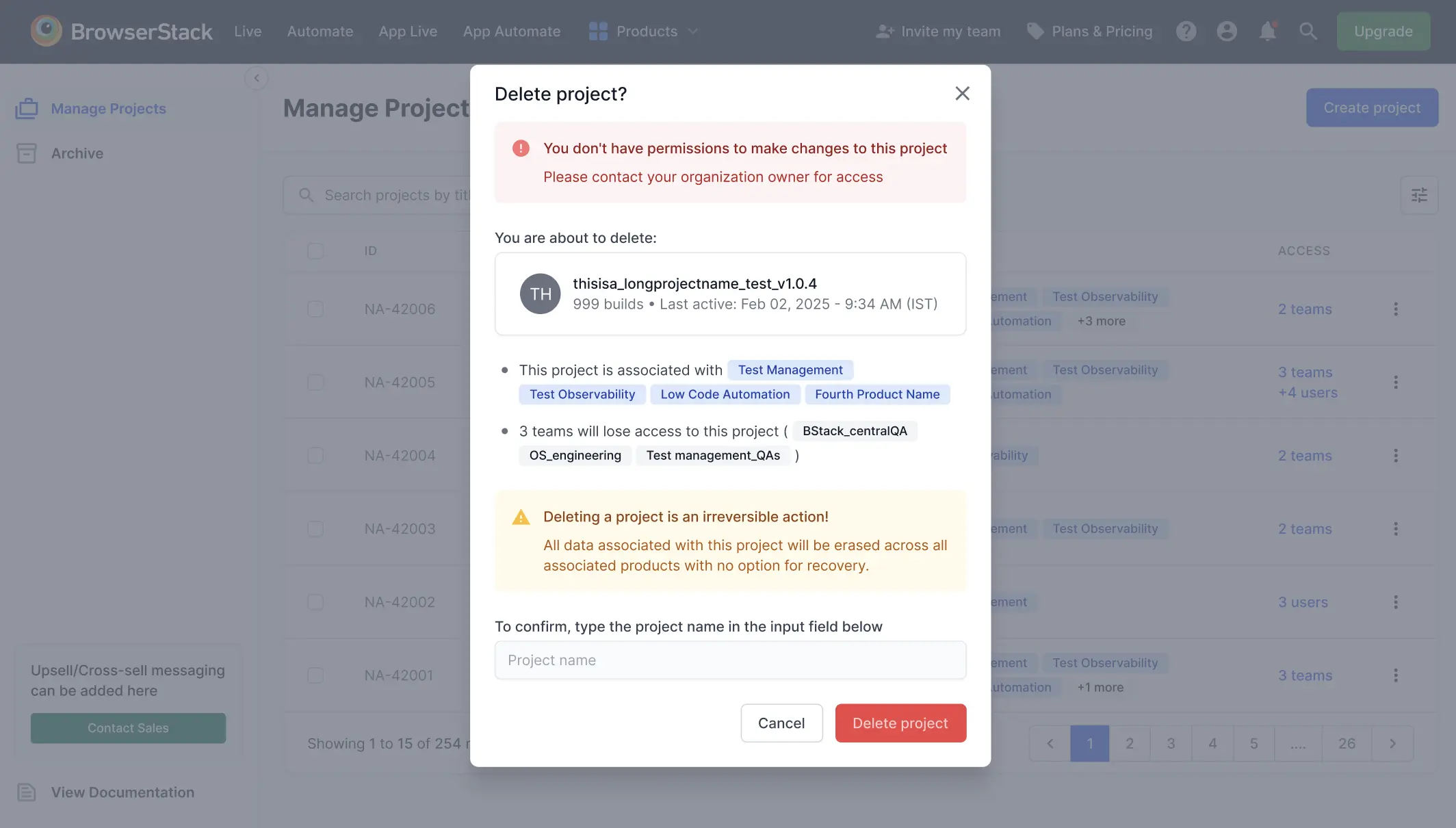 Delete a project
