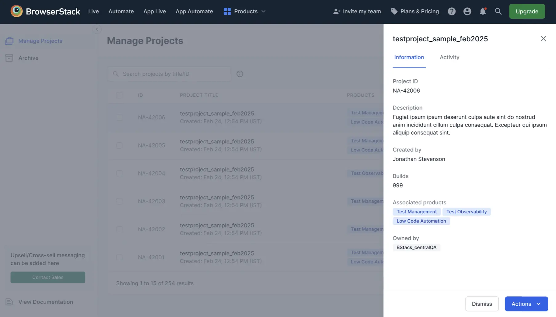 View selected project information
