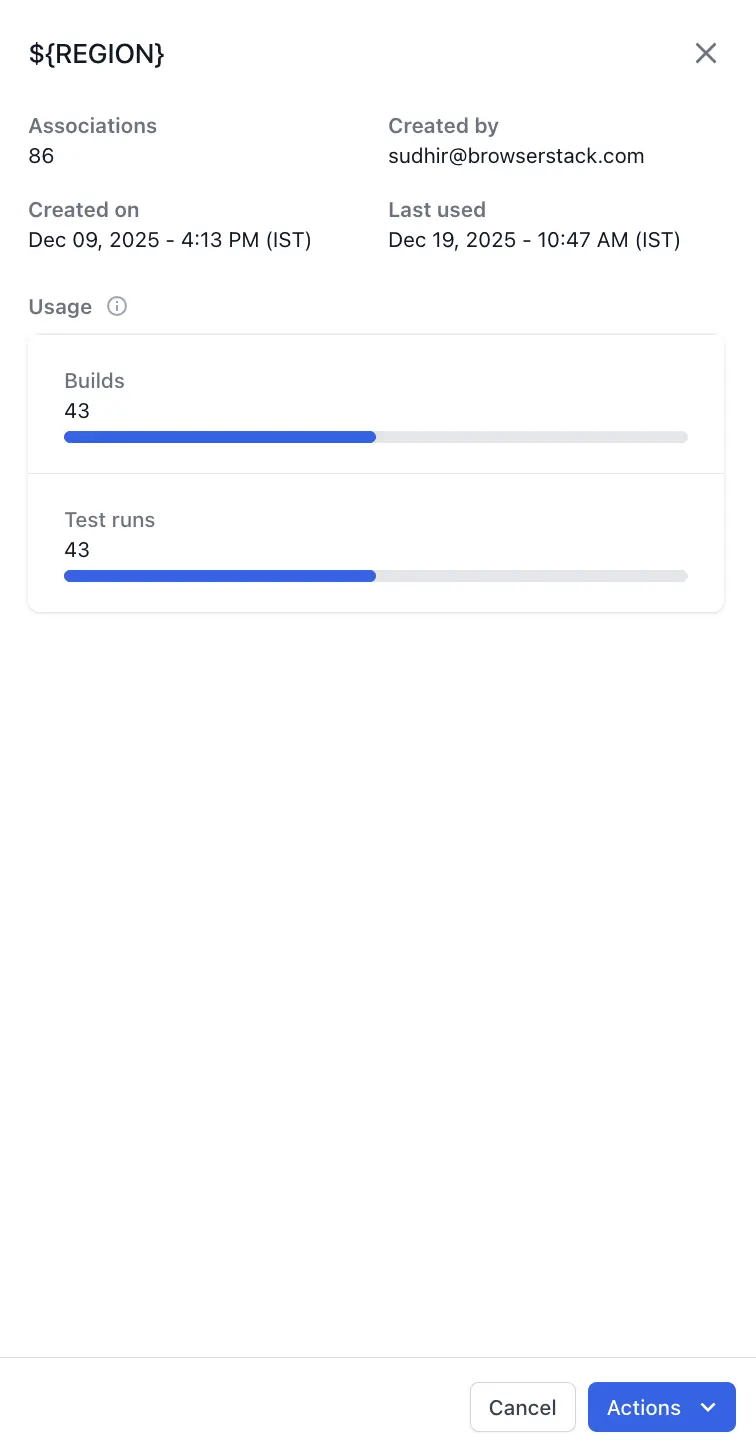 The tag details panel showing tag information and usage broken down by entity type