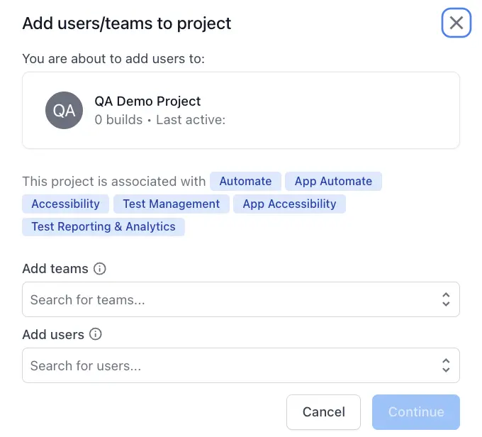 Confirm added users/teams dialog