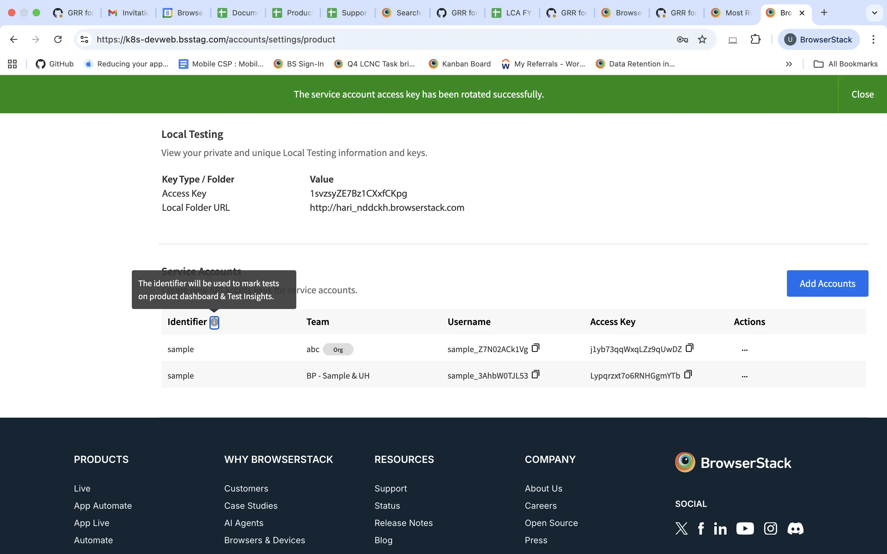 Screenshot showing newly rotated access keys