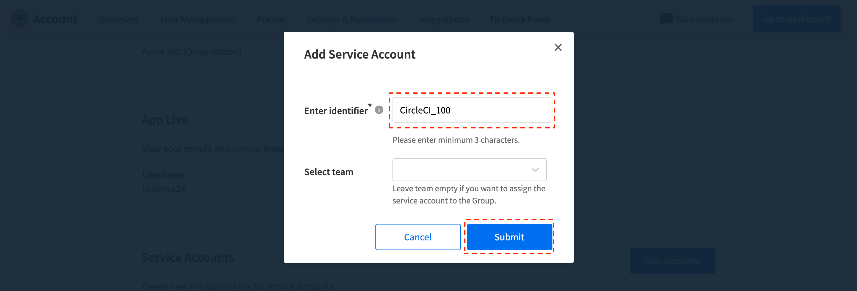 Create service accounts