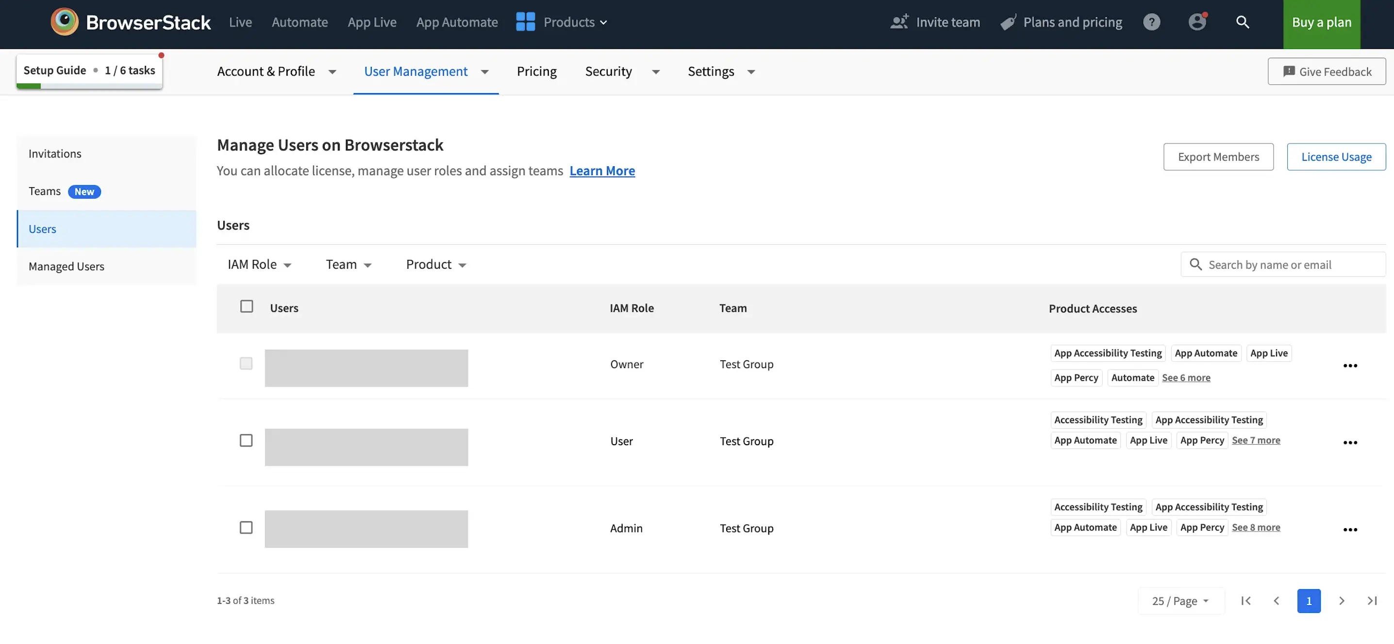 Users tab in the Account Management interface