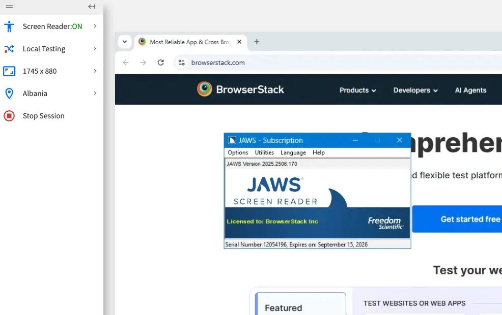 The JAWS menu window.