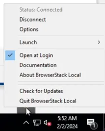BrowserStack Local app is connected