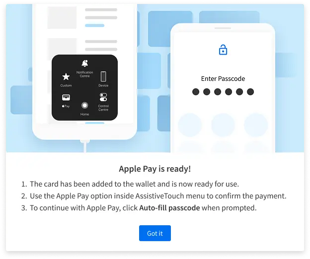 The Apple Pay is ready prompt for iOS 26 or later in the App Live dashboard.