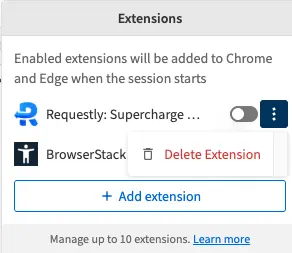 The Extensions prompt with an open options menu of an extension.