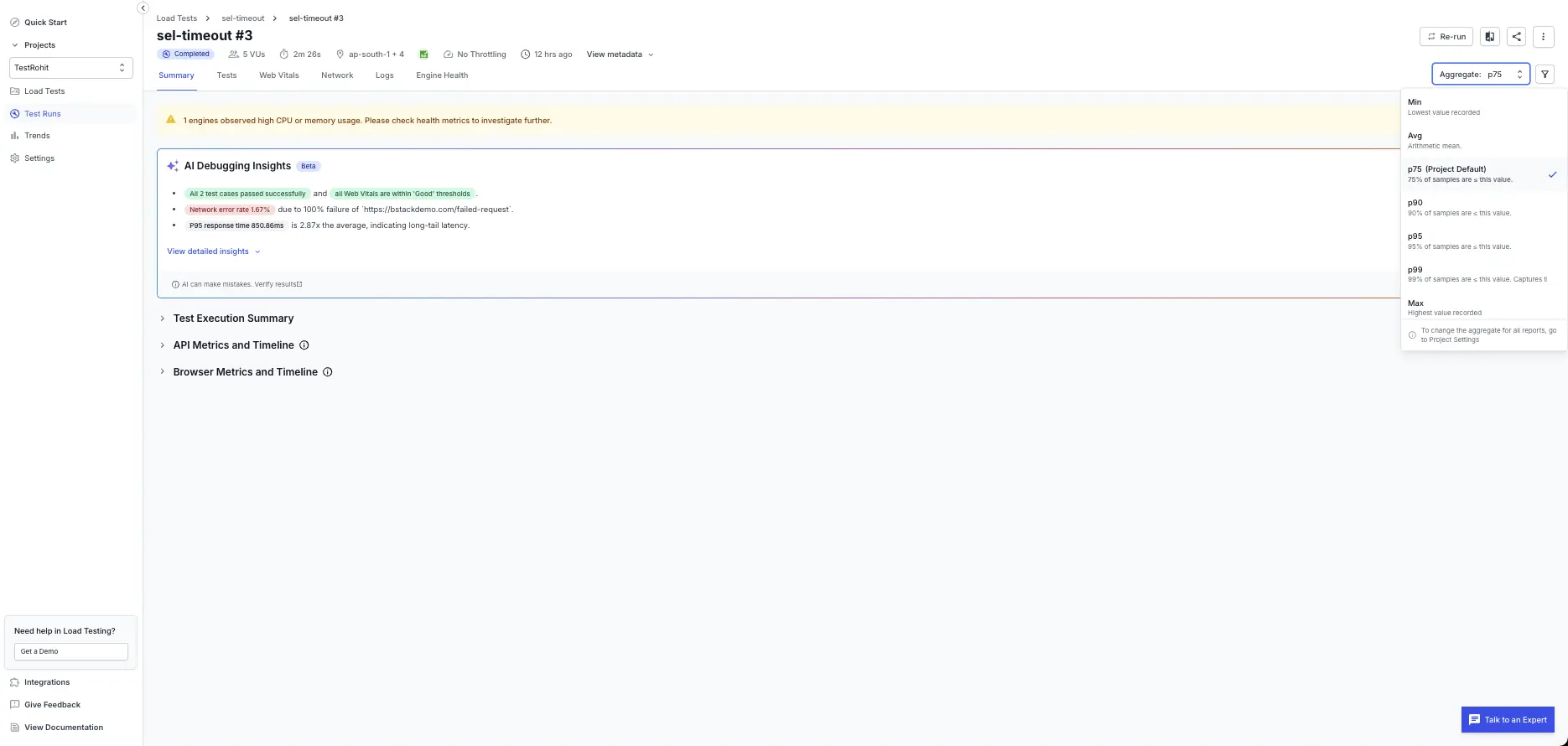 Aggregate dropdown in the report header