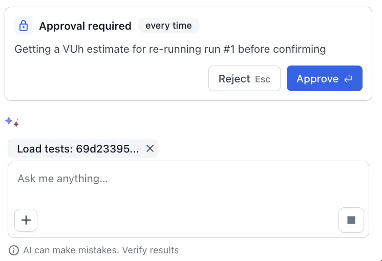The Approval required card in Ask AI for a run action.