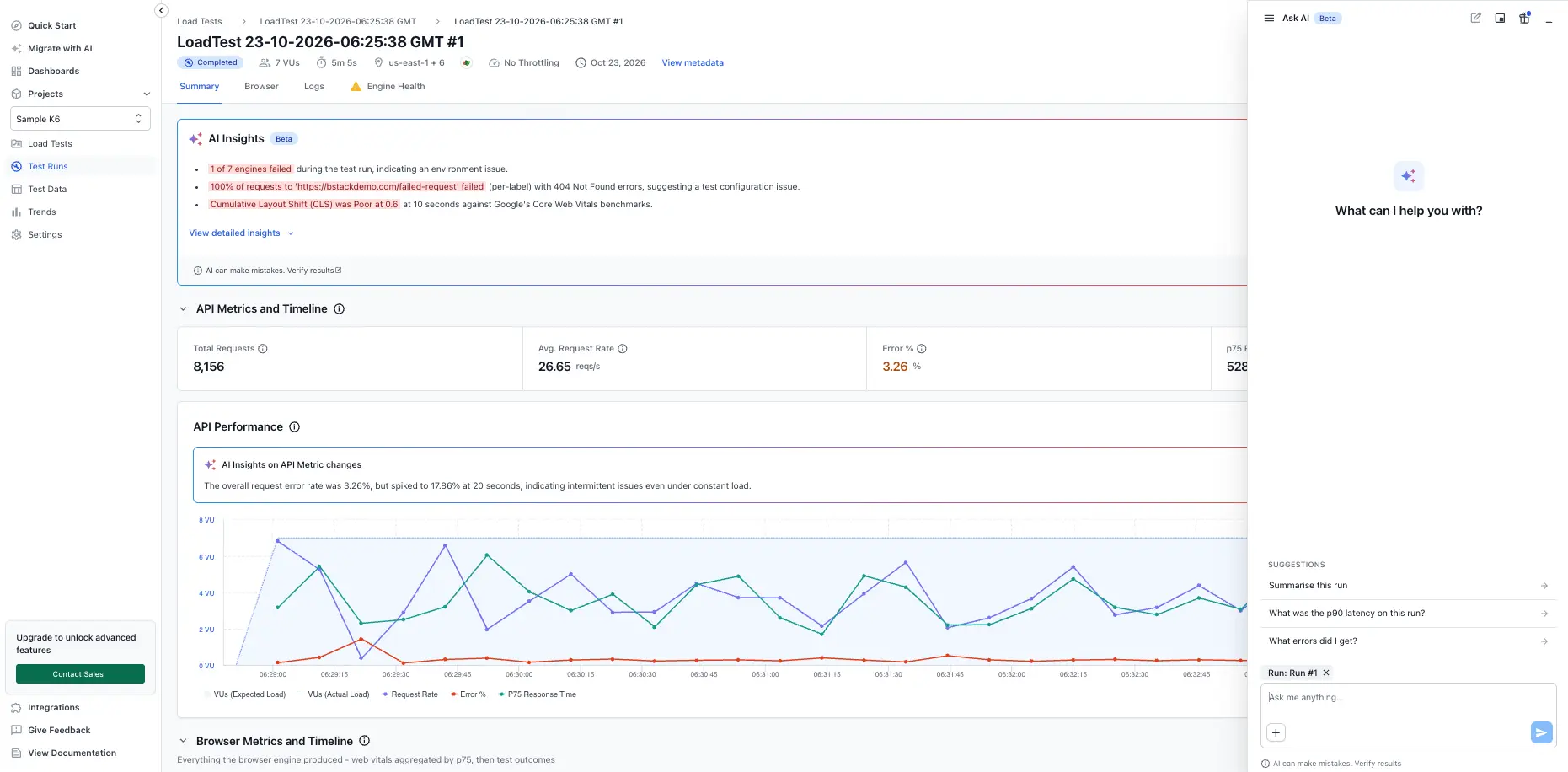 Get answers about your load test runs with Ask AI | BrowserStack Docs