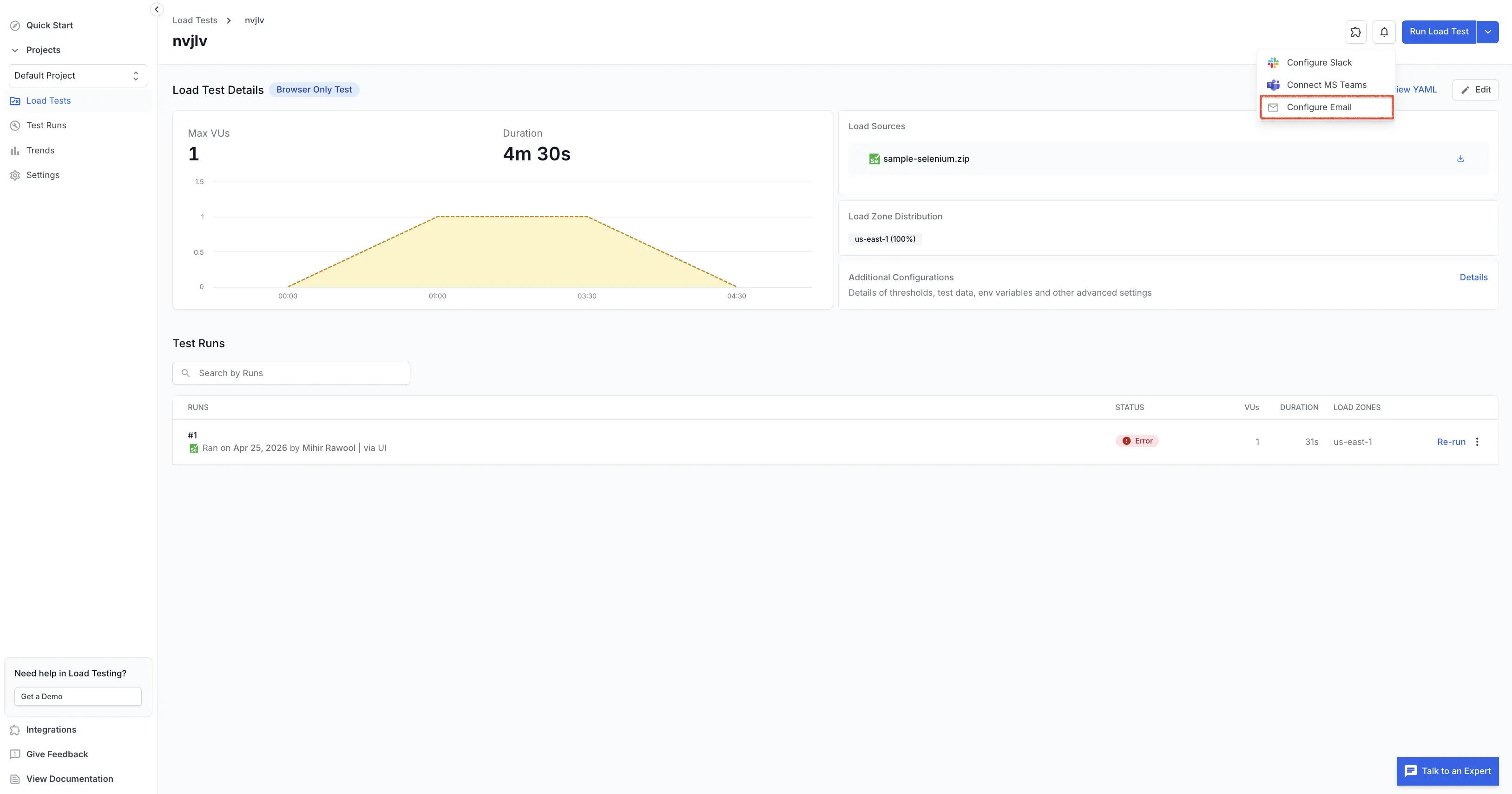 Configure Email option