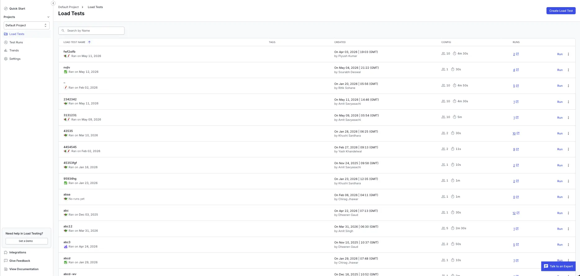 BrowserStack Load Testing integrations page showing Microsoft Teams option