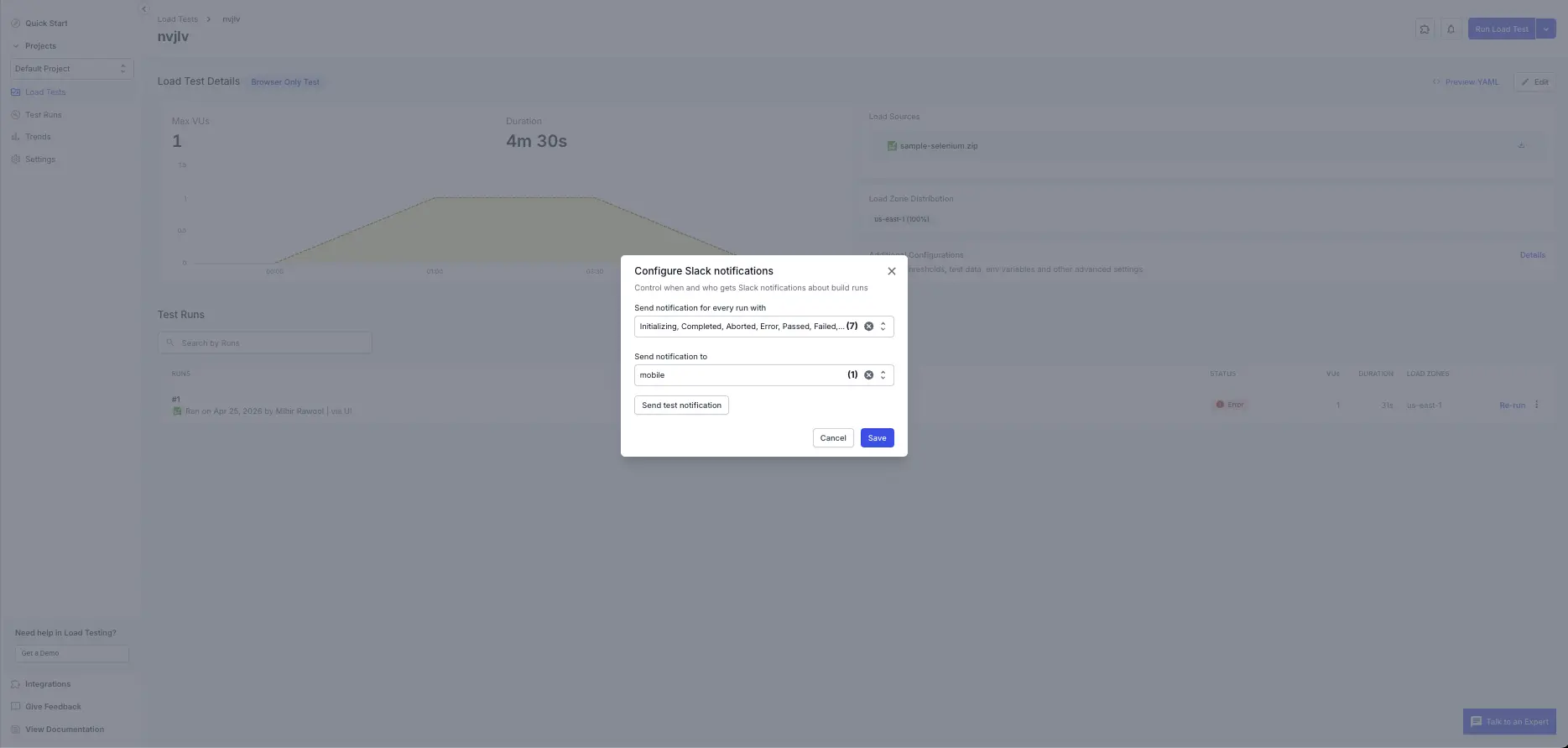 Slack channels selection modal