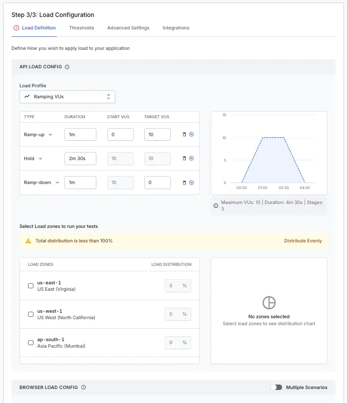 The Multiple Scenarios toggle enabled in the Step 3/3 Load Configuration header