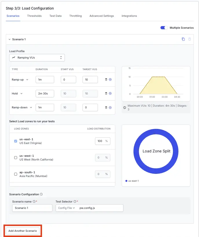 The Scenarios tab with the Multiple Scenarios toggle on and the Add Another Scenario button
