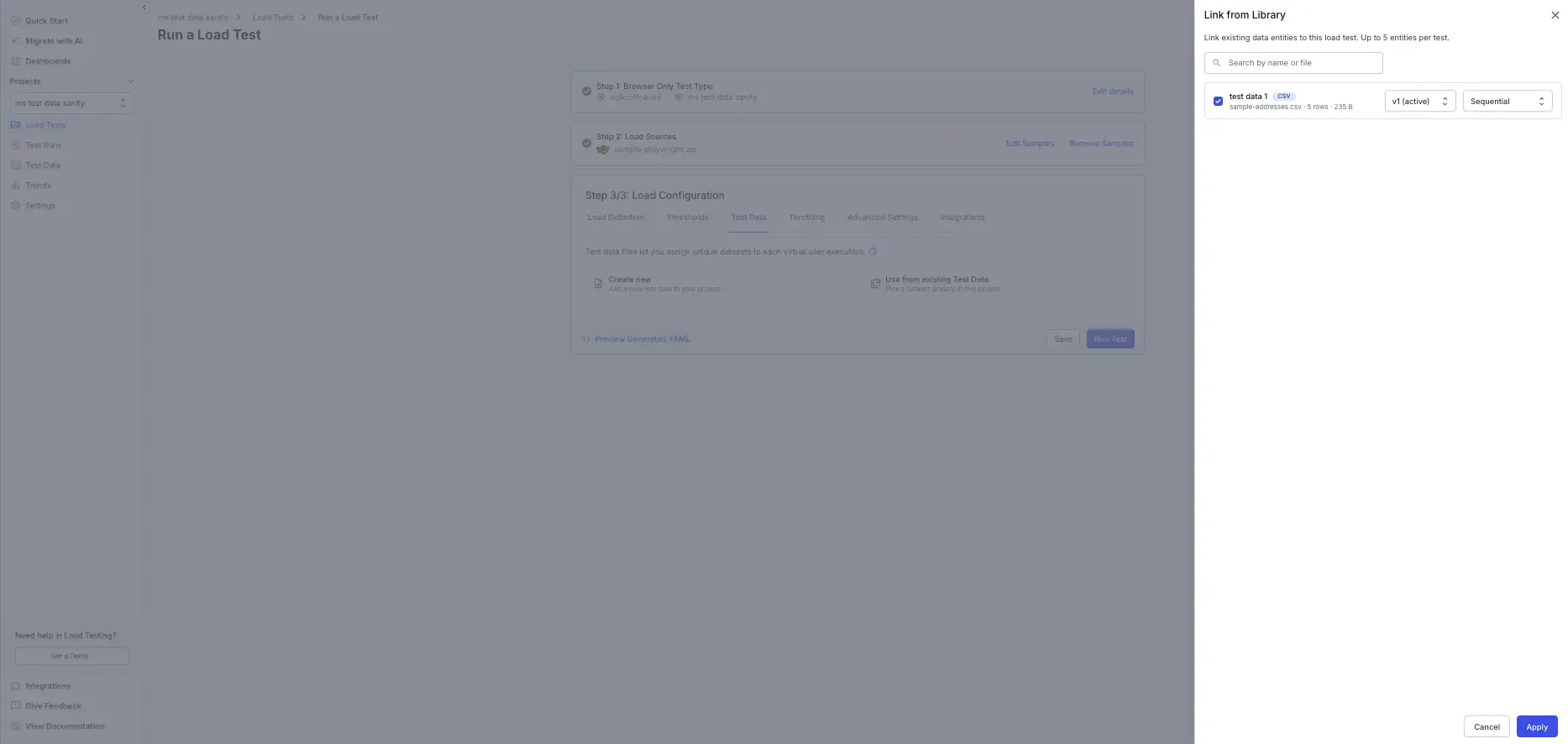 The Link from Library panel with a file selected alongside its version and VU mapping options