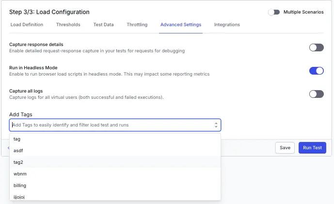 Add Tags dropdown showing existing tags available for selection