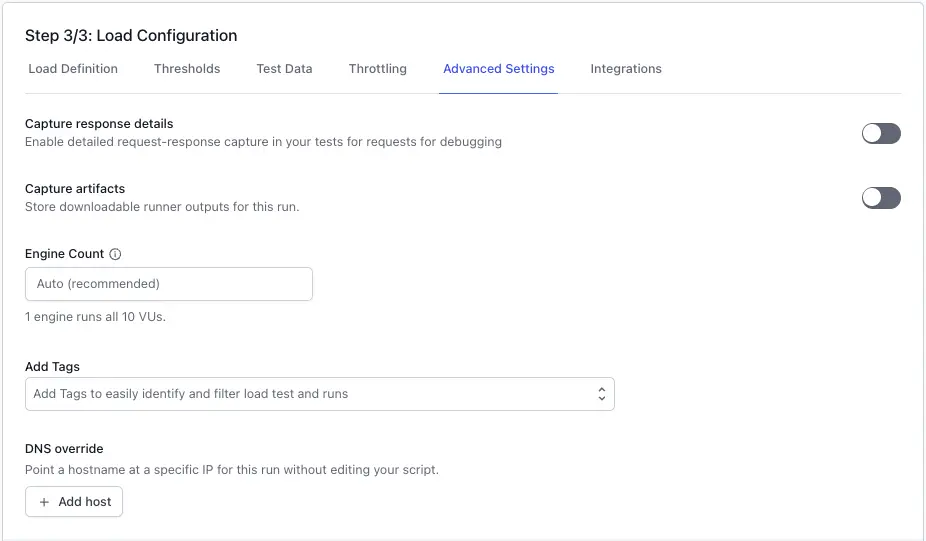 DNS override section showing empty Hostname and Resolve to IP fields.