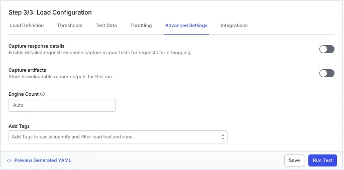The Engine Count field set to Auto on the Advanced Settings tab.